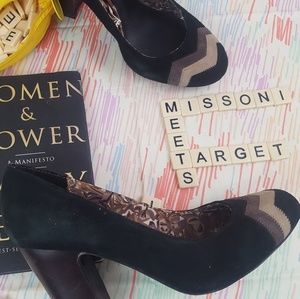 Black Suede Heels with Chevron Color Block Accents Sz 7.5 | MISSONI X Target
